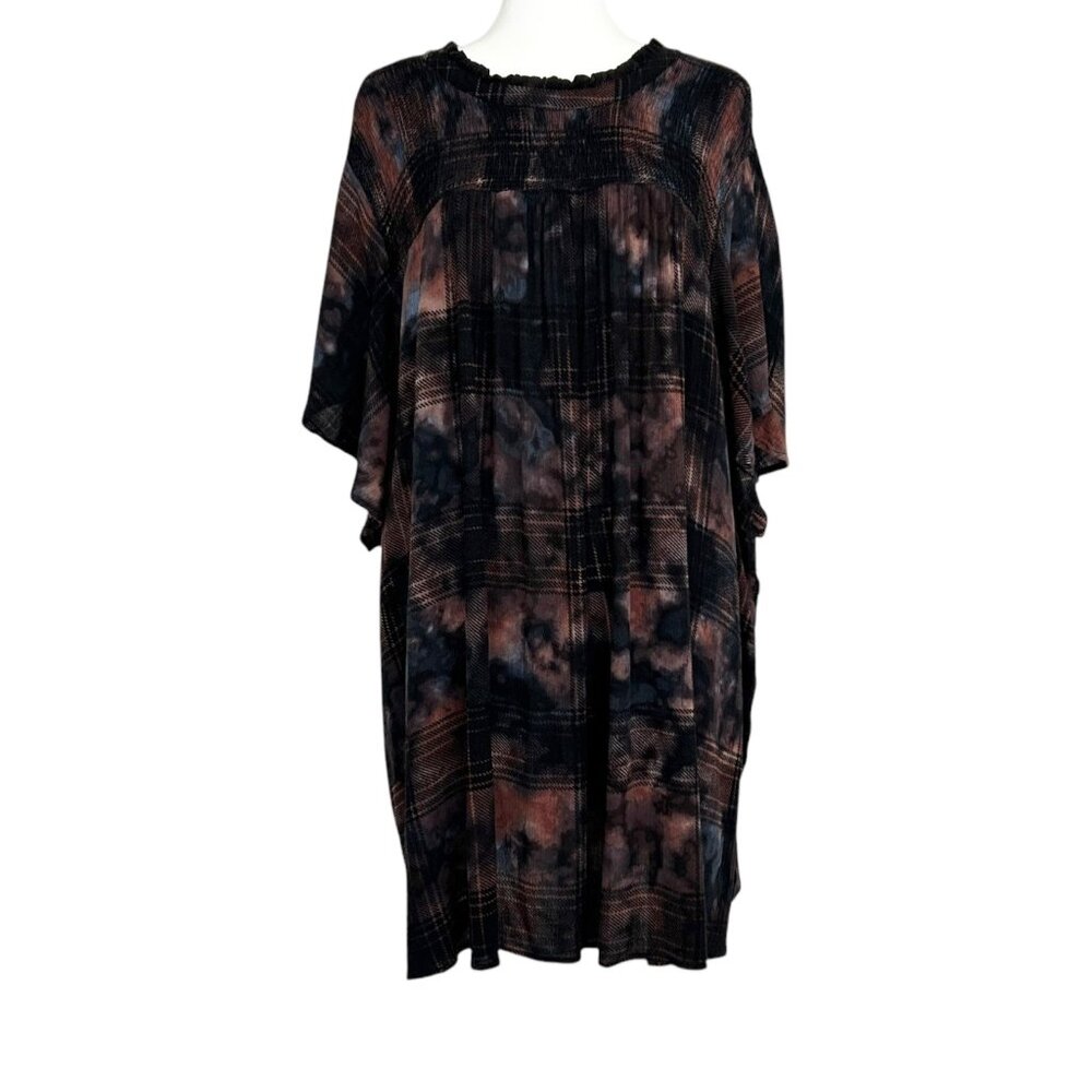 Torrid Watercolor Tie-Dye Gauze‎ Smocked Flutter Sleeve Tunic Top (5X)